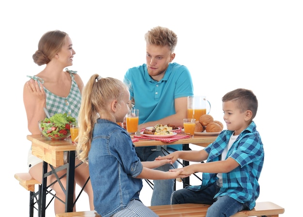 Happy family eating